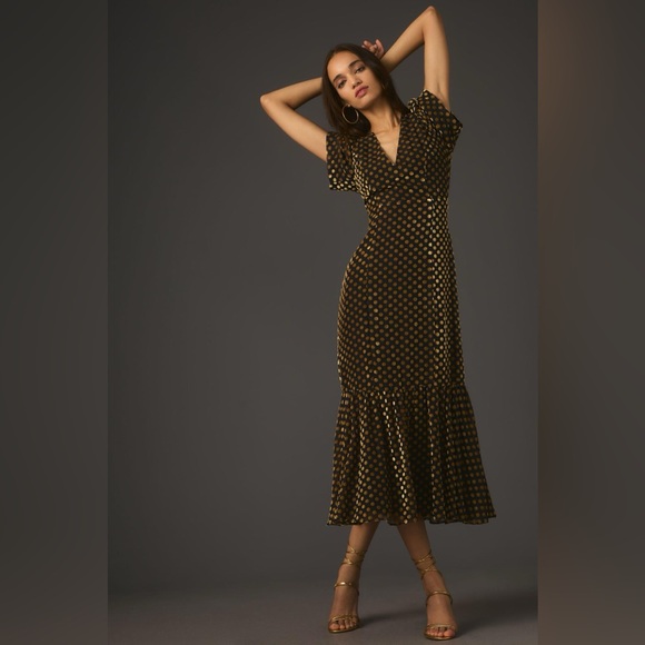 RHODE Dresses & Skirts - $525 RHODE Anton Dress Ruffle Polka Dot velvet midi Revolve RTR Anthropologie
